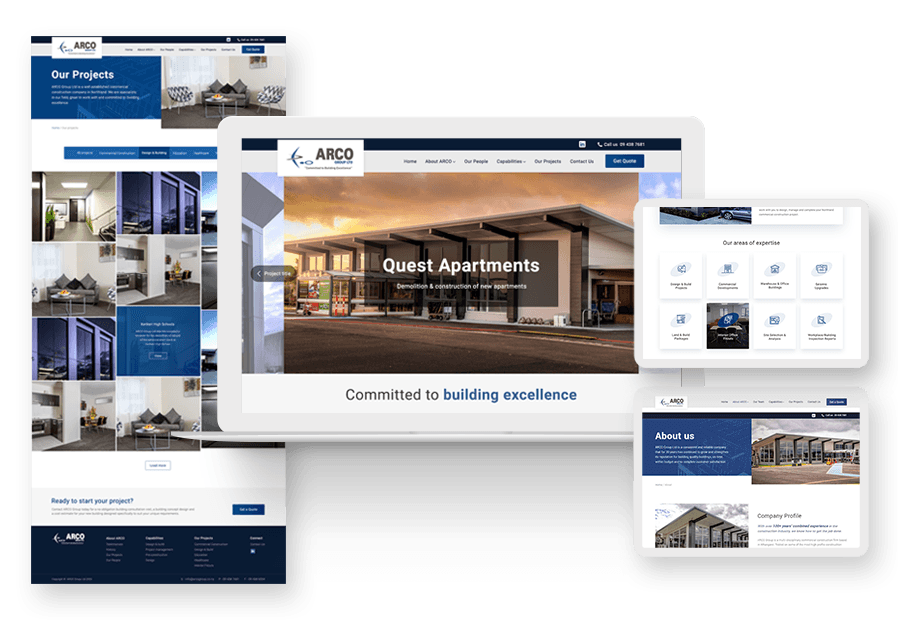 Www.gusterbus created the website for construction company ARCO to present their services